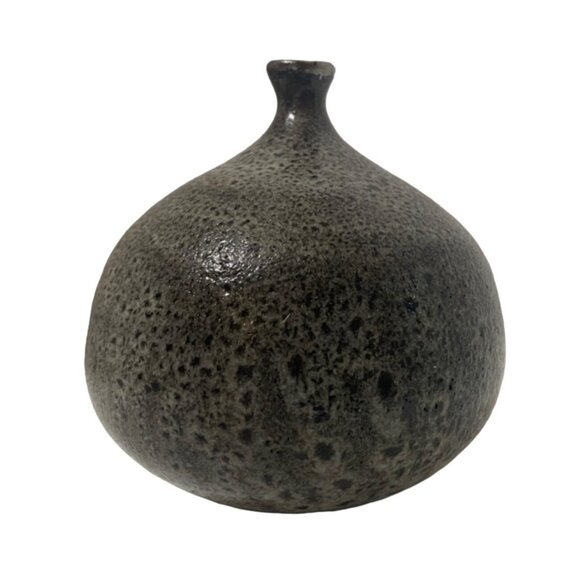 Handcrafted Ceramic Bud Vase Speckled Black & Gray Small Unique Home Decor Piece - Picture 4 of 6